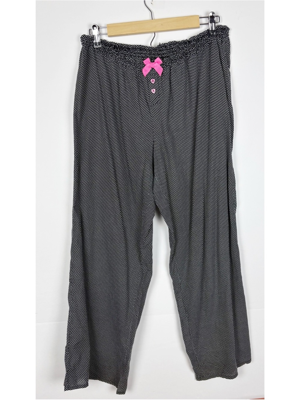 Betsy Johnson Pajama Pants Black White Polka Dot Size Large Bow